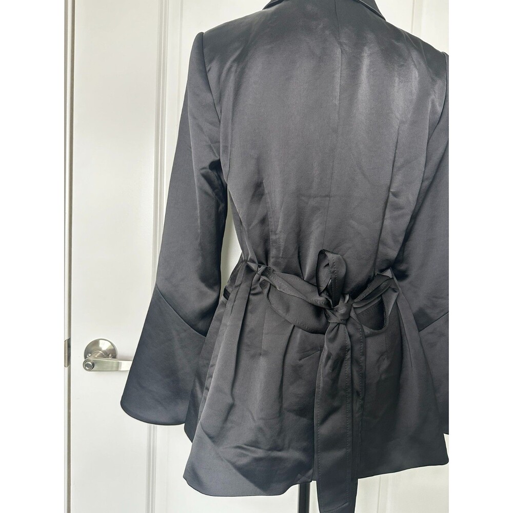WHBM Satin Black Belted Blazer Size 6 Long Sleeve Formal Jacket NWT - Picture 6 of 9